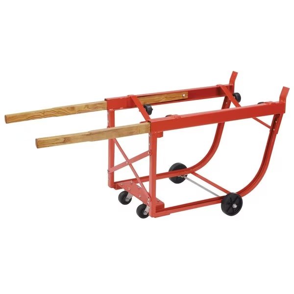 Heavy Duty Rotating Drum Cradle with Wood Handles & Polyolefin Wheels, 30 or 55 Gallon Capacity, Global Industrial, Mfr#: 482132